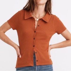 NWT Madewell Ribbed Polo Button-Front Tee Small